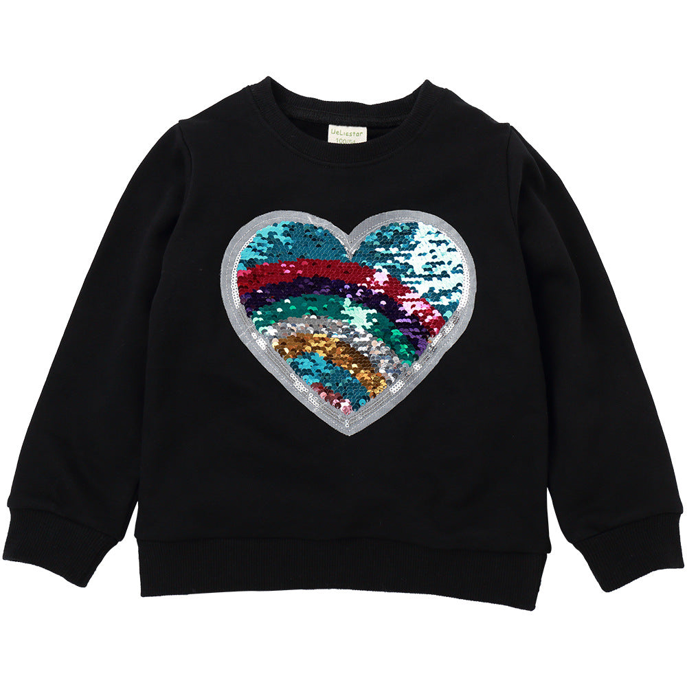 Sweater Children's Wear Sequins Cartoon Casual Children's Thick Sweater Small And Medium Sized Children's Beads Round Neck Baby Top Ins