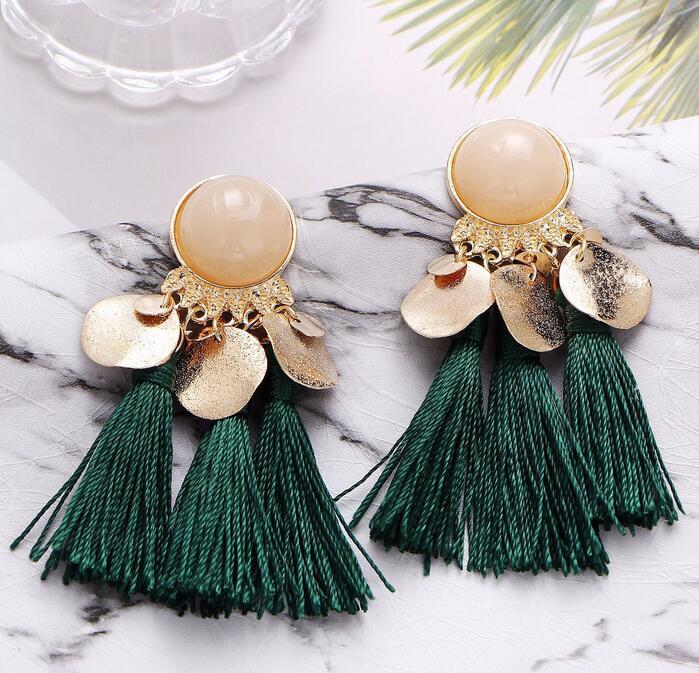 Colorful diamond-studded temperament tassel earrings earrings