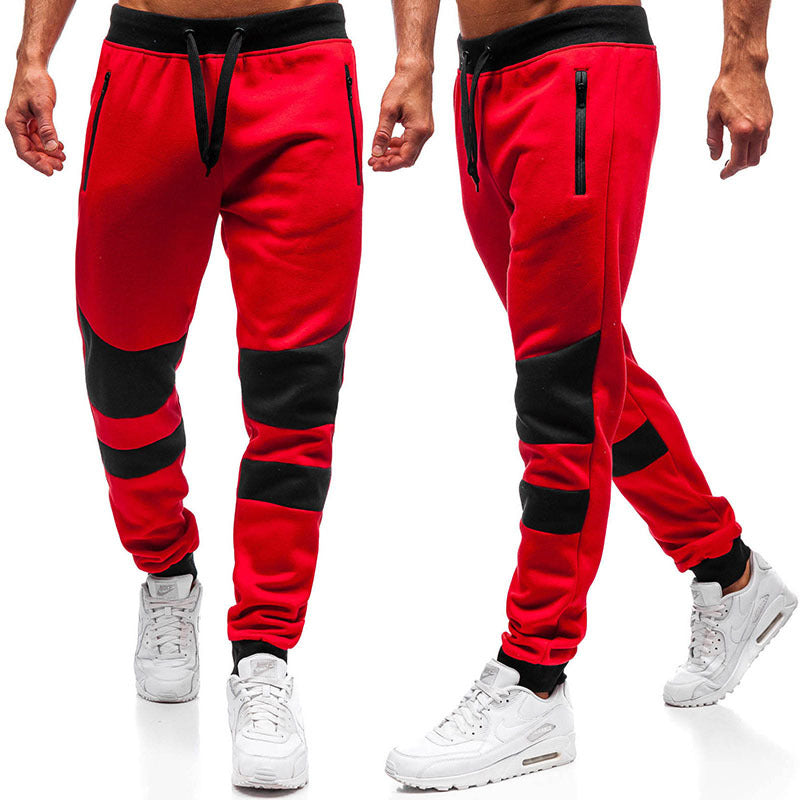 Stitching Large Size Men's Solid Color Loose Foot Pants