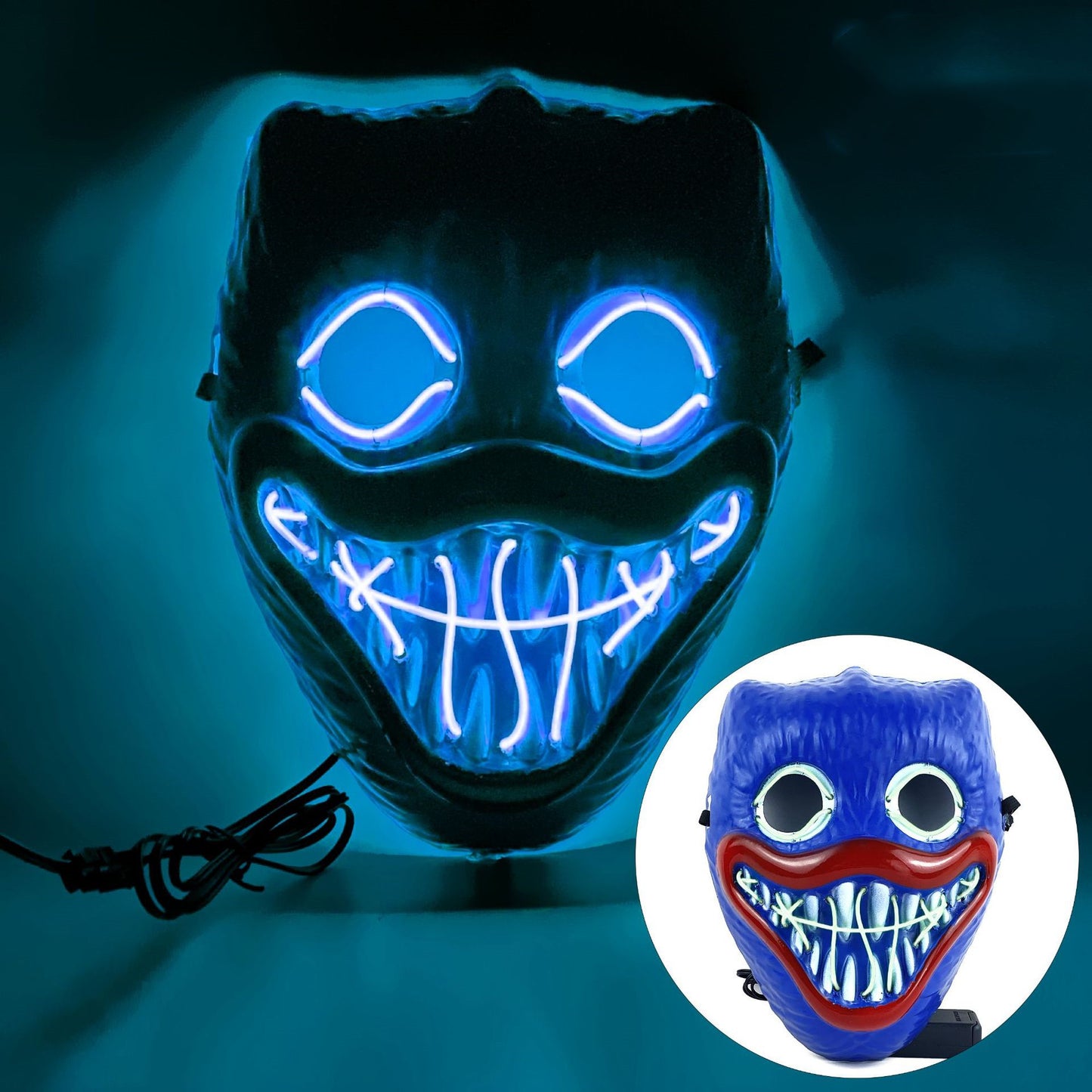 Glowing Poppy Masks Funny Kids Punk Halloween Mask Party Cosplay Light Up Huggy Wuggy LED Poppy Mask For Men Women Children