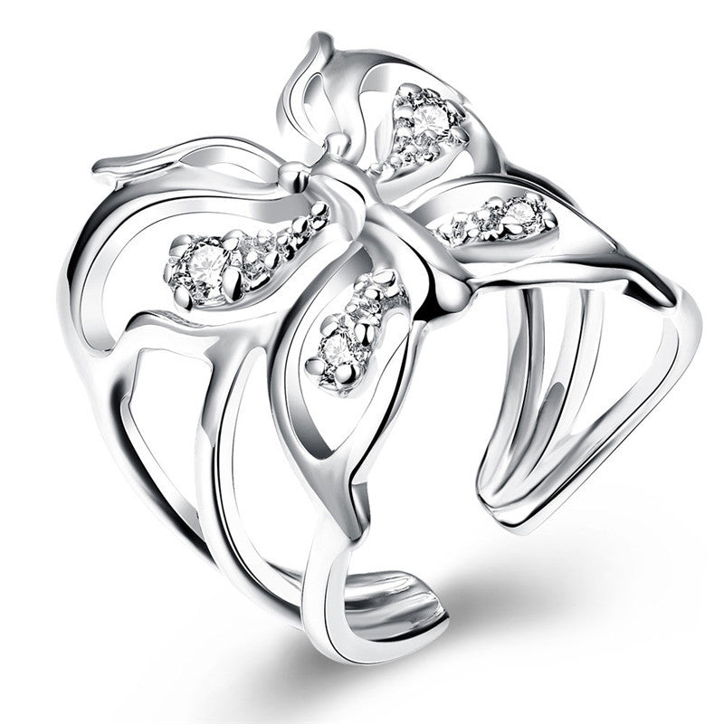 Silver Butterfly Zircon Ring