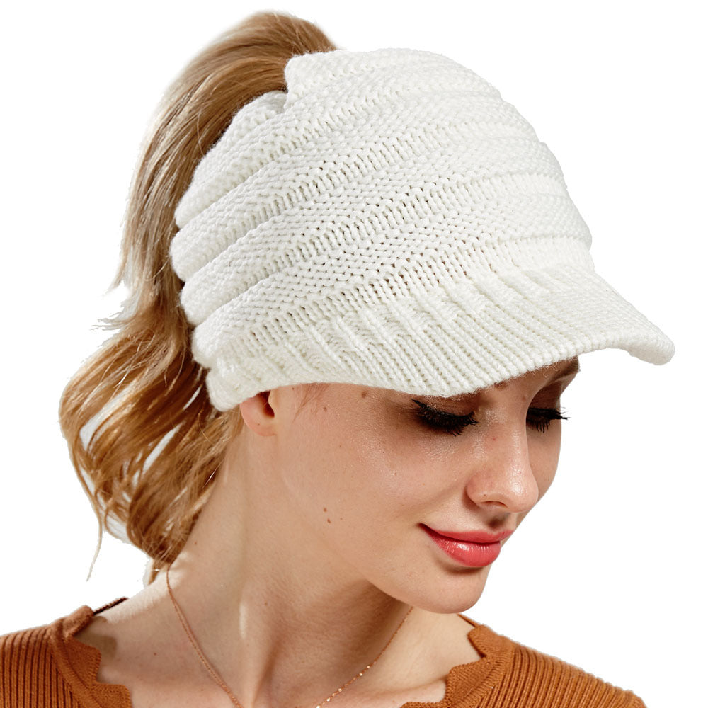 Knitted Baseball Cap Messy Bun Beanie Women Ponytail Beanies Autumn Winter Hats Female Soft Knitting Caps Warm Ladies Skullies