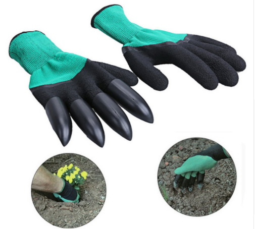 4 Hand Claw ABS Plastic Garden Rubber Gloves Gardening Digging Work Glove Planting Durable Waterproof Outdoor Cleaning Tools