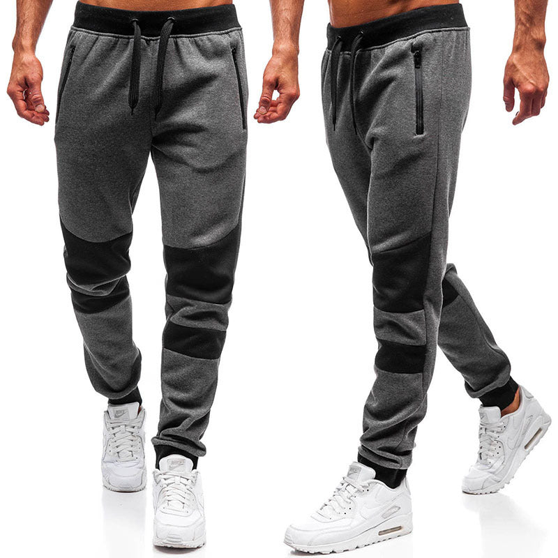 Stitching Large Size Men's Solid Color Loose Foot Pants