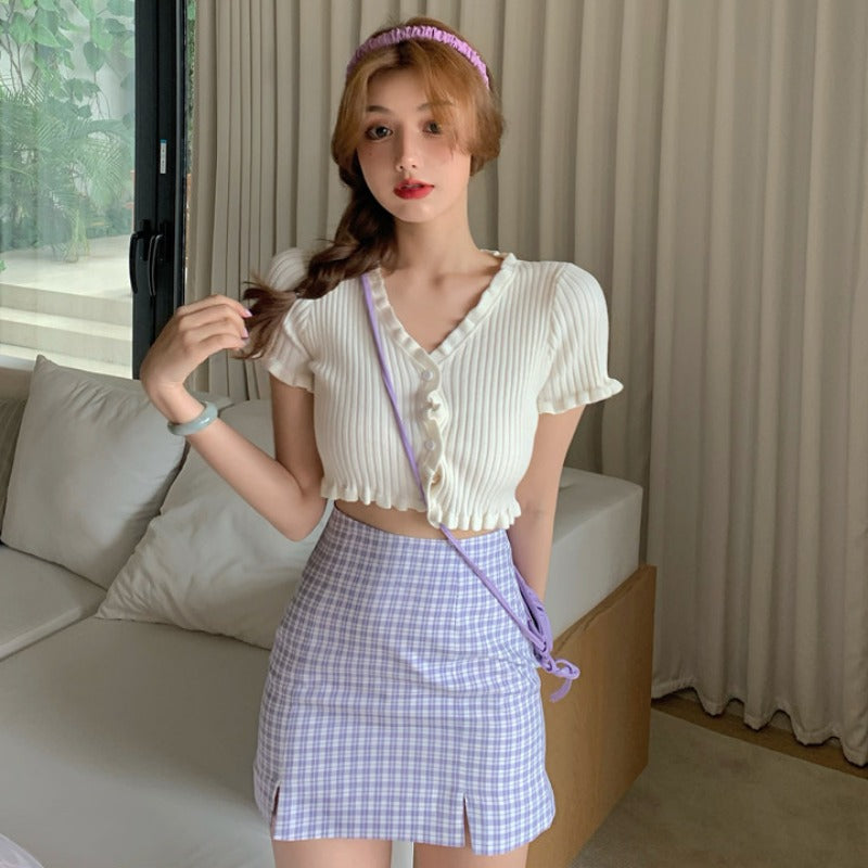 Xuan Yafeng two-piece check short skirt