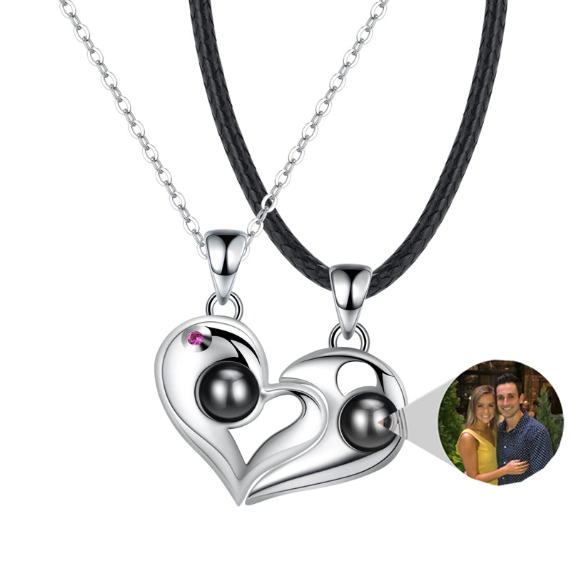 925 Silver Heart-shaped Photo Projection Couple necklaces