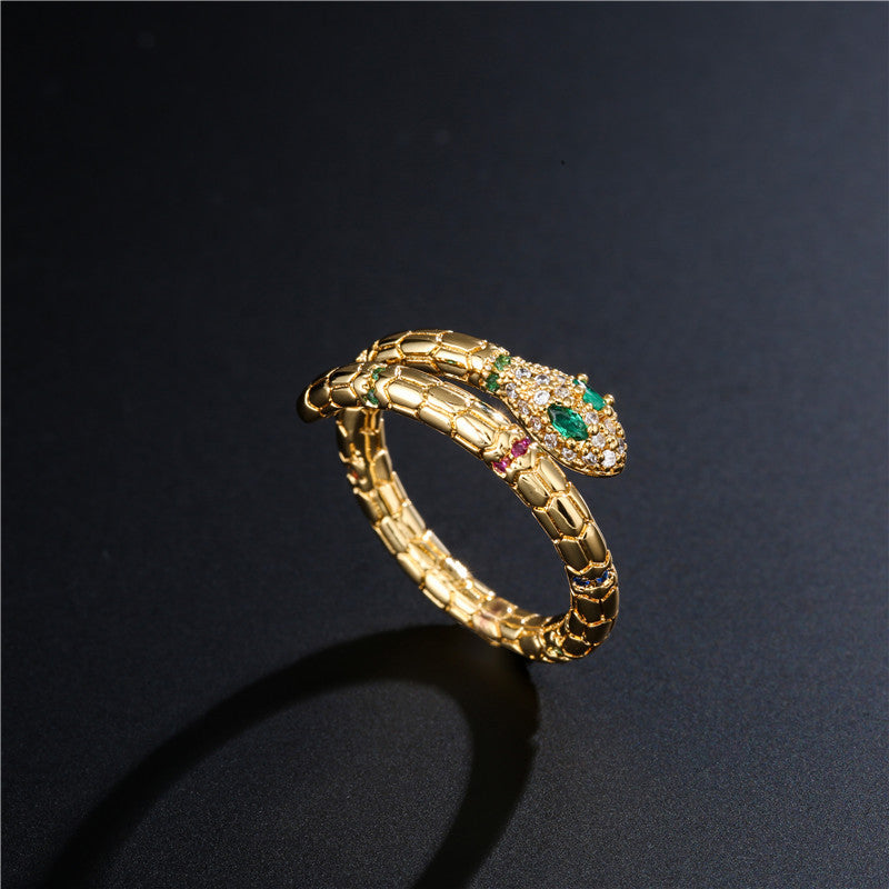 Fashion Gold Color Snake Ring For Women Girl Adjustable Exquisite Shiny Cubic Zirconia Finger Ring Wedding Jewelry Gift