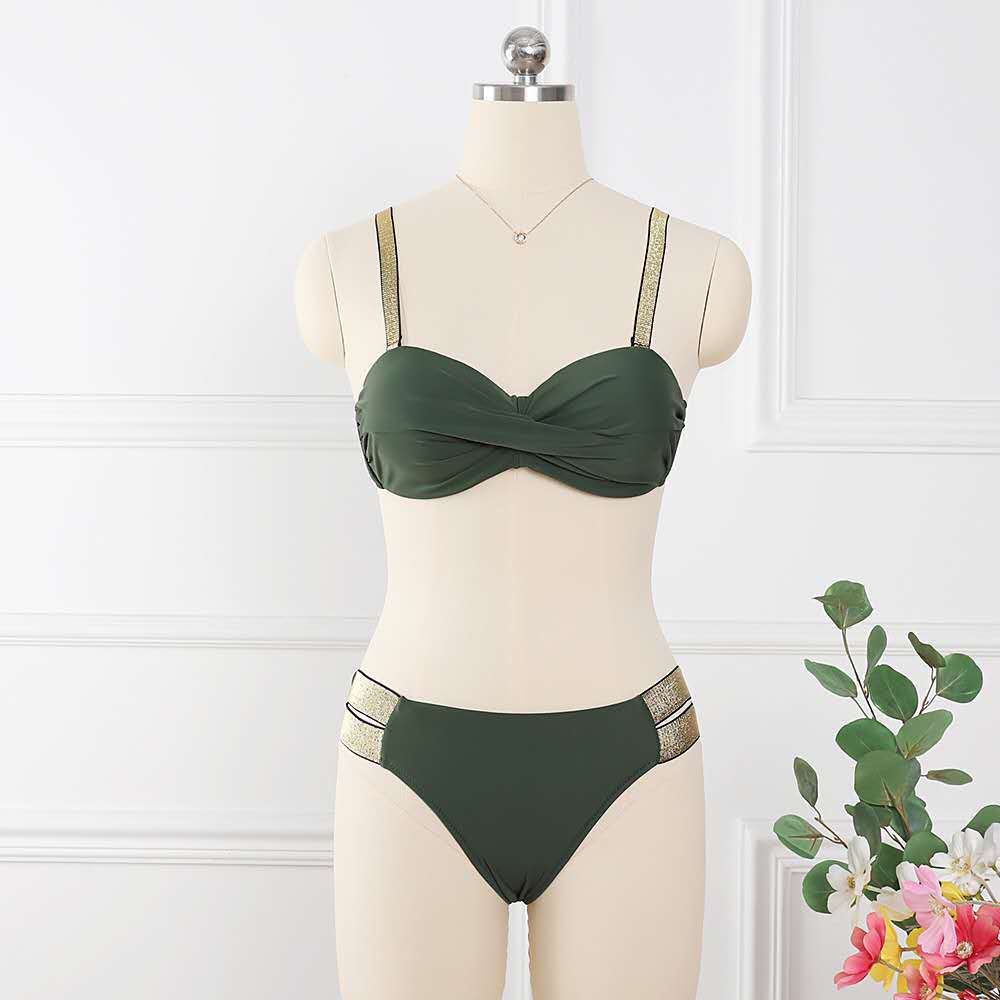 Women Solid Color Fashion Ruffled Swimwear