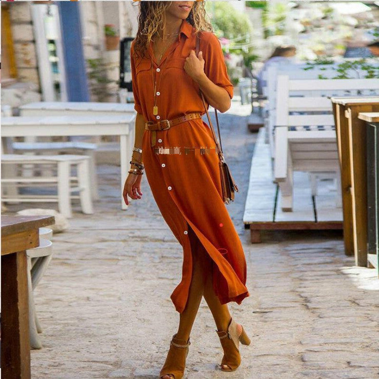 Fashion Women Casual Long Sleeve Dress Loose Long Blouse Shirt Dress Summer Elegant Dresses