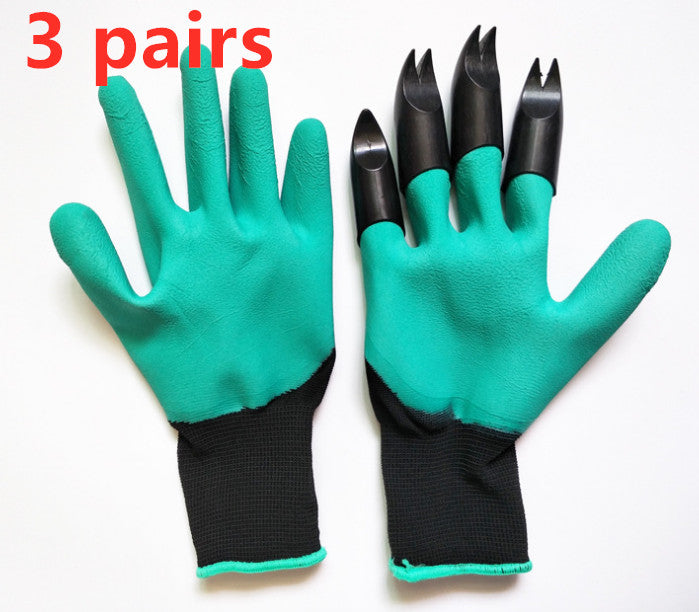 4 Hand Claw ABS Plastic Garden Rubber Gloves Gardening Digging Work Glove Planting Durable Waterproof Outdoor Cleaning Tools