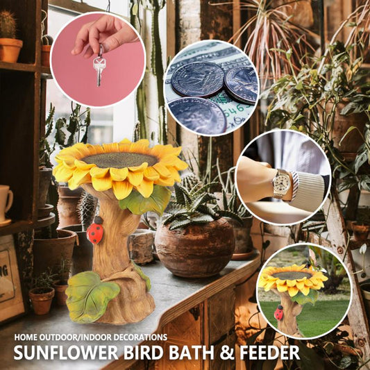 Garden Statue Resin Sunflower Bird Bath Bird Feeders Garden Decoration Accessories