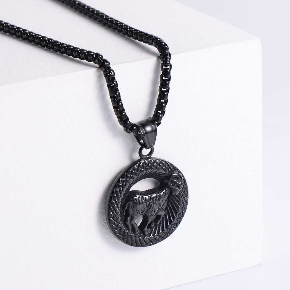 Stainless Steel 12 Constellation Pendant Necklace Aries
