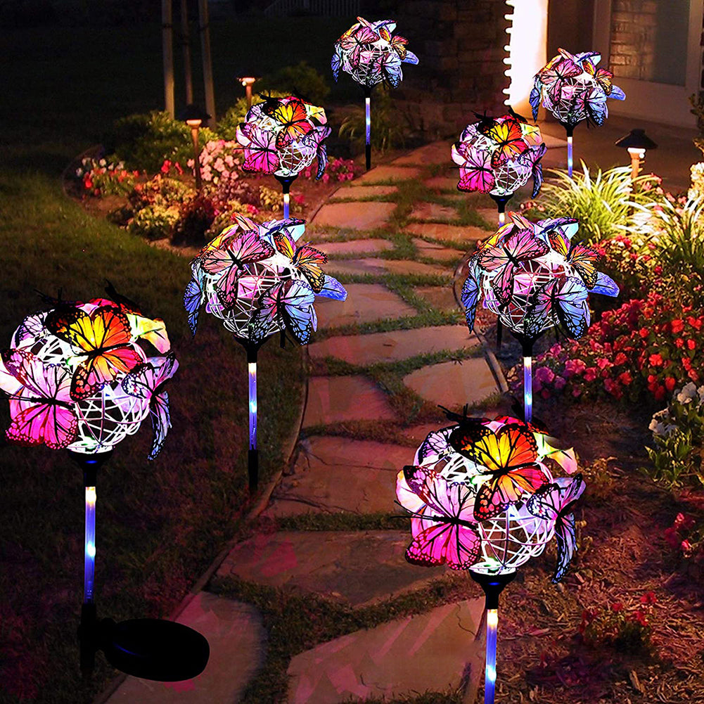 LED Solar Light Luminous Butterfly Ball Waterproof Outdoor Garden Lawn Stakes Lamps Yard Art For Home Courtyard Decoration