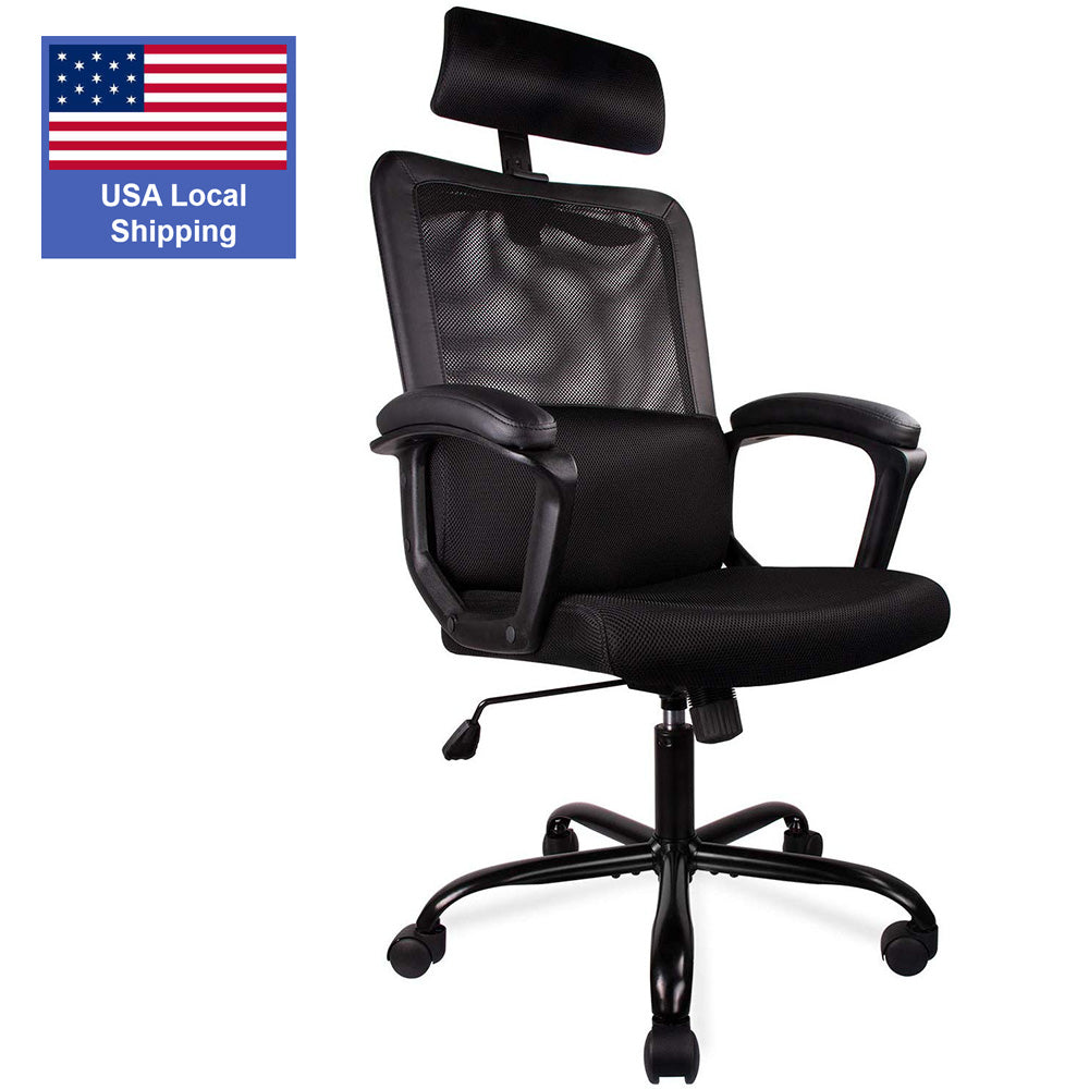 High Back Ergonomic Mesh Desk Office Chair with Padding Armrest and Adjustable Headrest