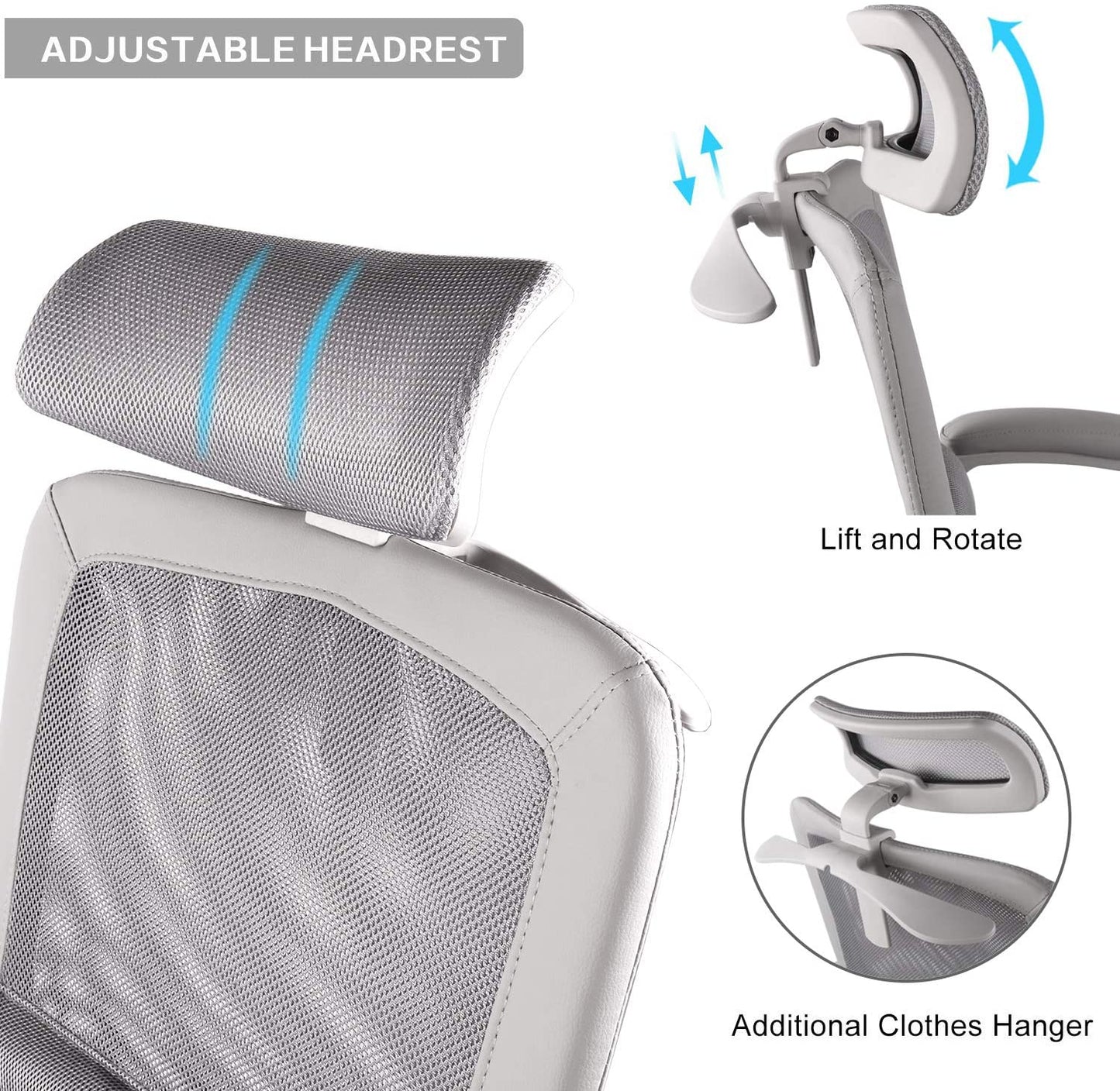 High Back Ergonomic Mesh Desk Office Chair with Padding Armrest and Adjustable Headrest