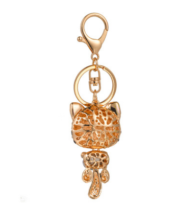 Fashion Enamel Lucky Cat Crystal Keychain Alloy Keyring For Women Party Gift Key chains