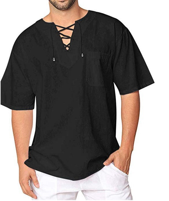 Men's short-sleeved T-shirt cotton and linen led men's T-shirt