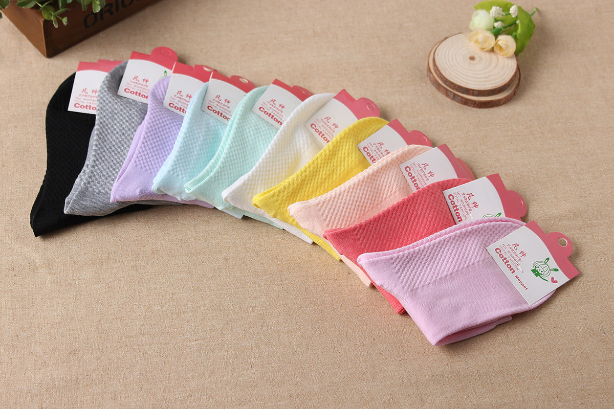 Solid color cotton socks female middle waist cotton socks