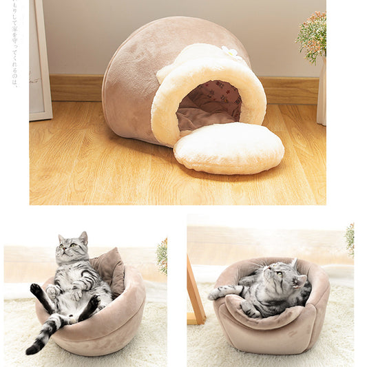 3 in1 Pet Bed for Cat Dog Soft Nest Kennel Cat Bed House Pot Shaped Cave House Sleeping Bag Mat Pad Tent Pet Winter Warm Cozy Bed