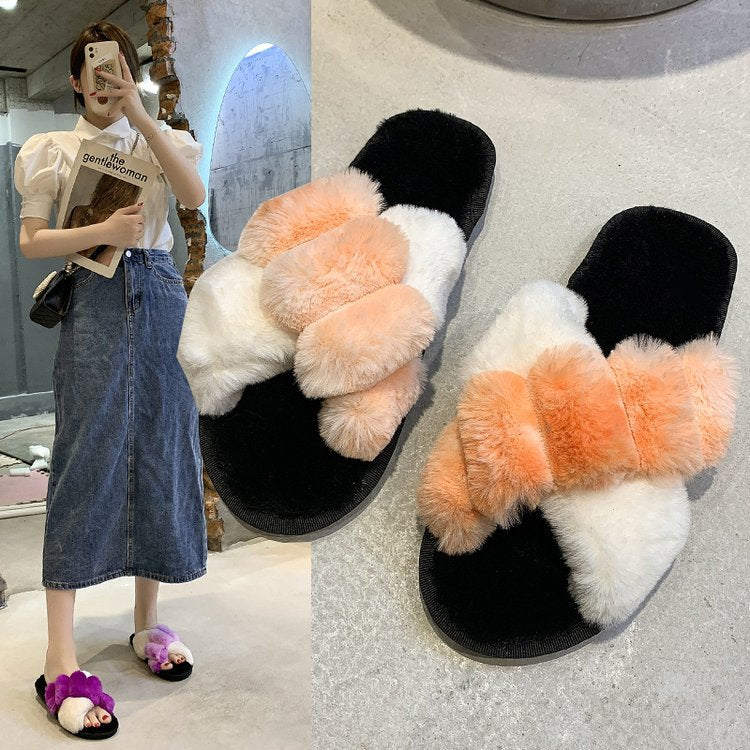 New Autumn And Winter New Flat Casual Furry Sexy Fairy Style Slippers