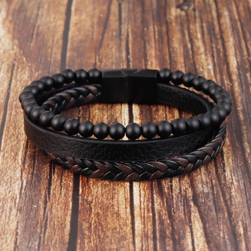 Natural Stone Volcanic Stone Leather Bracelet