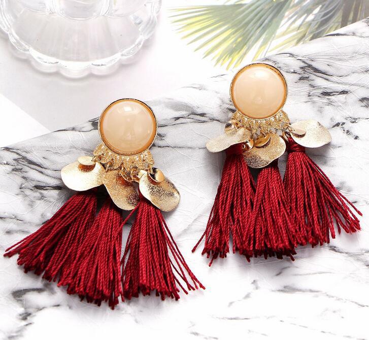 Colorful diamond-studded temperament tassel earrings earrings