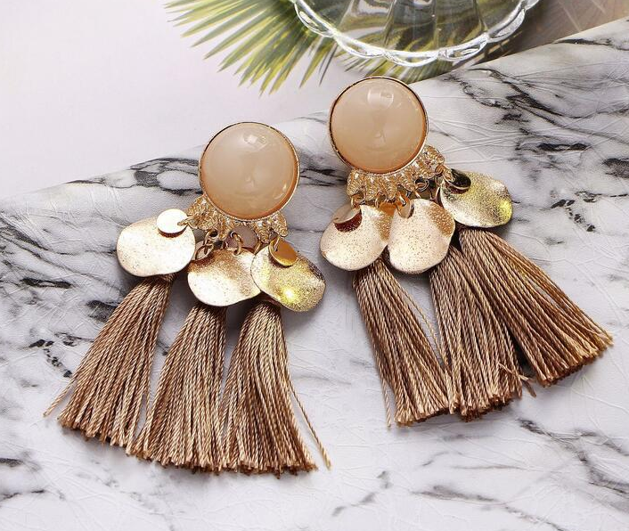 Colorful diamond-studded temperament tassel earrings earrings