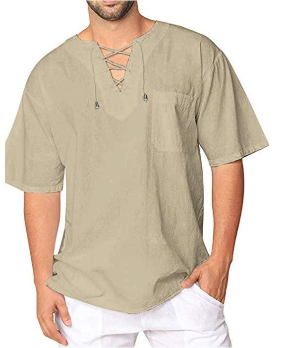 Men's short-sleeved T-shirt cotton and linen led men's T-shirt