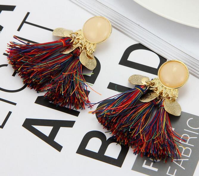 Colorful diamond-studded temperament tassel earrings earrings