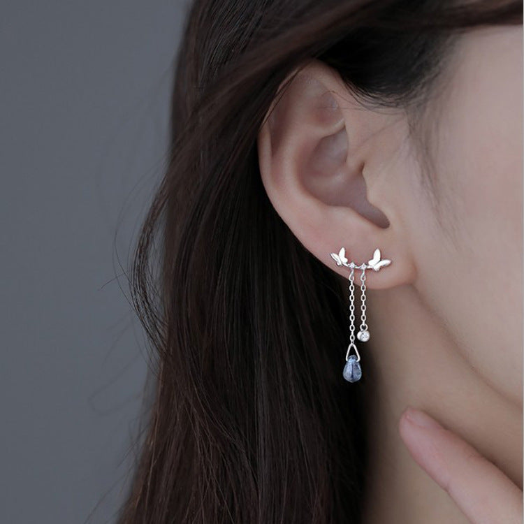 925 Sterling Silver Butterfly Tassel Stud Earrings