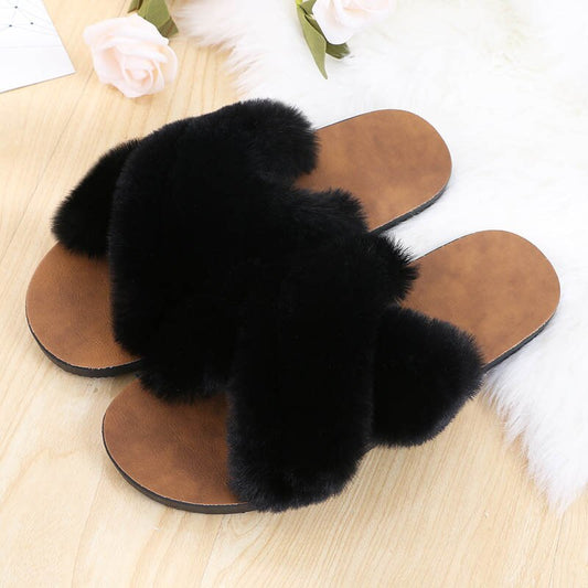 Cross hair slippers women flat bottom