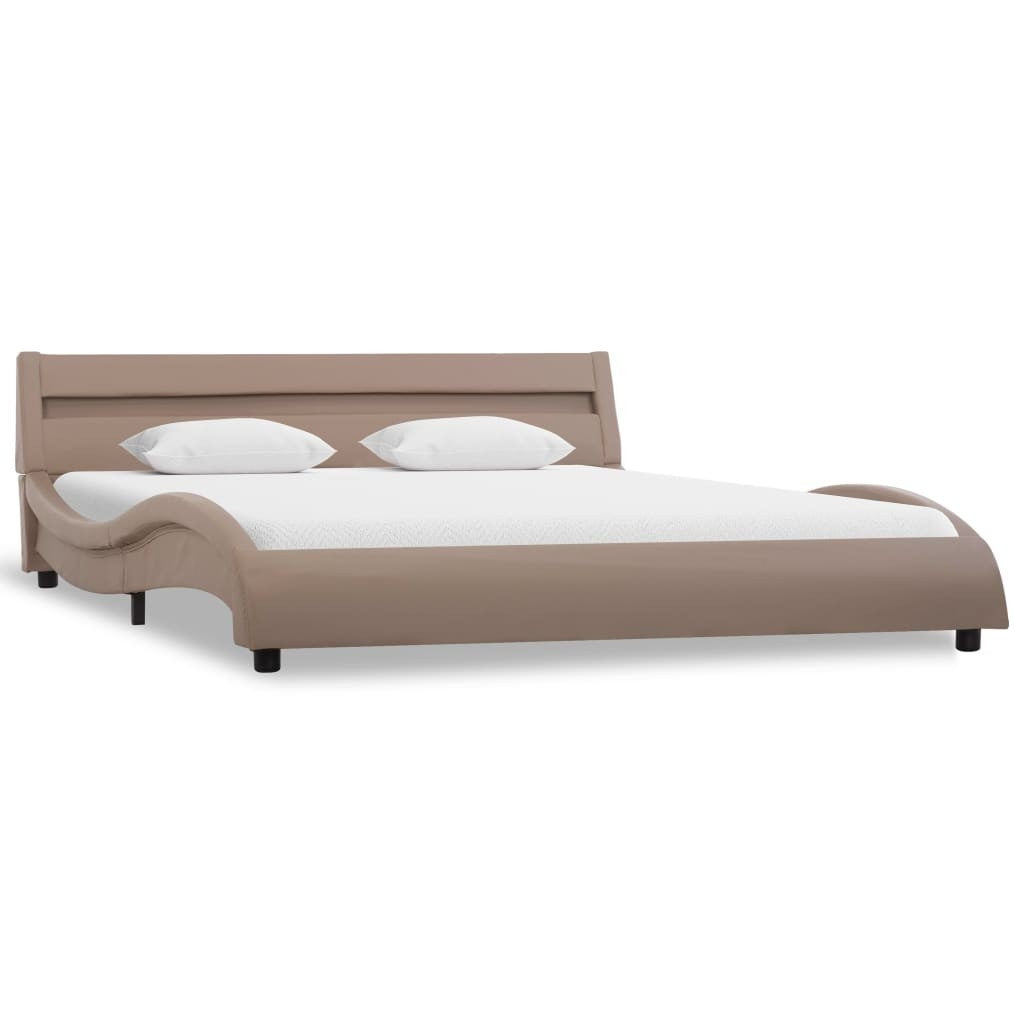 Bed frame with LED cappuccino brown imitation leather 160 x 200 cm