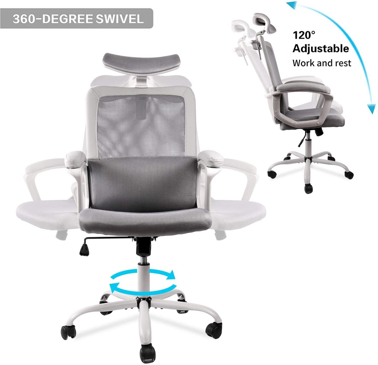 High Back Ergonomic Mesh Desk Office Chair with Padding Armrest and Adjustable Headrest