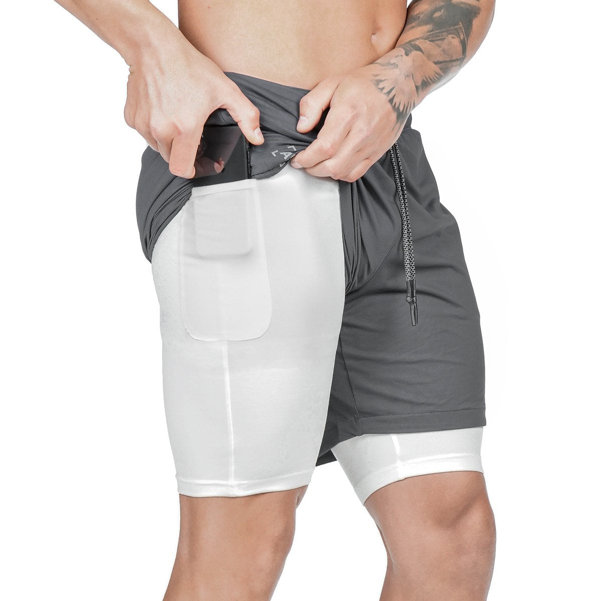 Men's Quick-drying Running Fitness Fake Two-piece Double-layer Five-point Sports Shorts