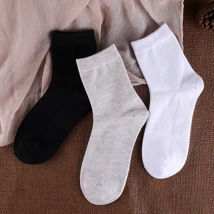 Solid color cotton socks female middle waist cotton socks