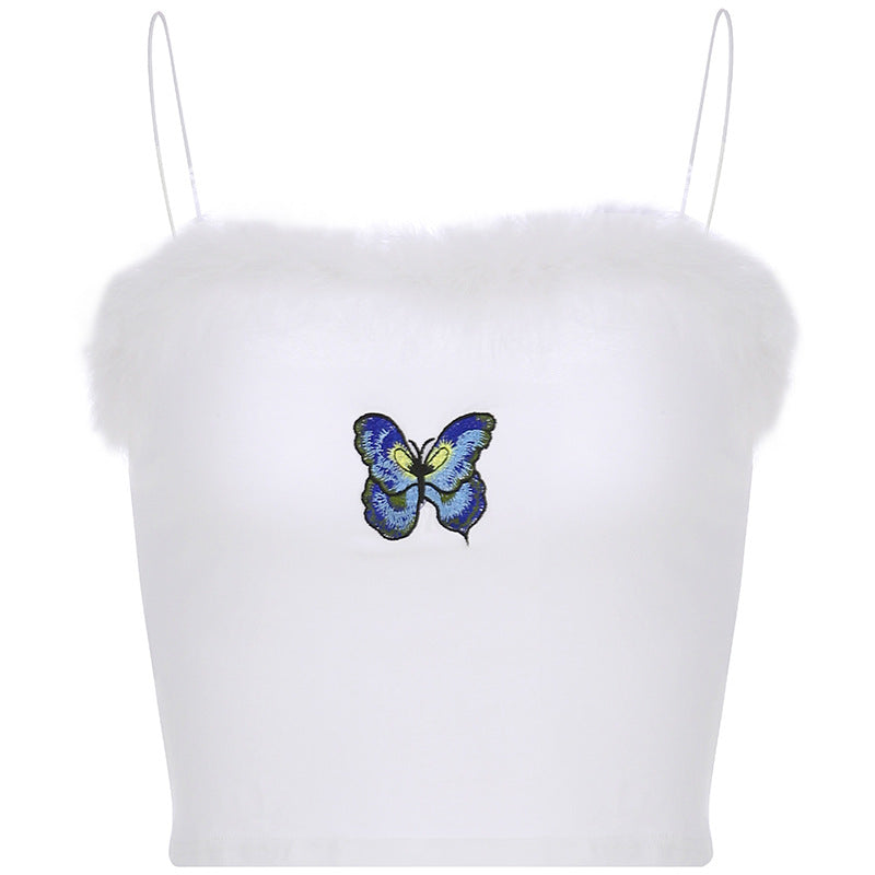 Butterfly embroidery fur cute vest