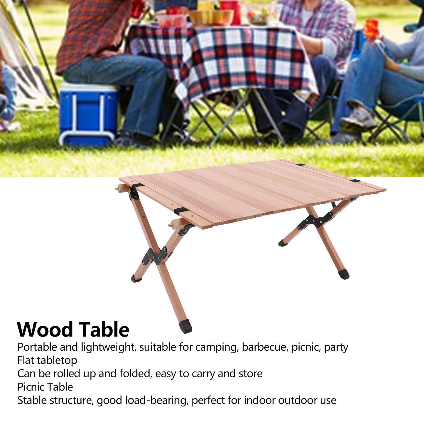 Folding Wood Table Portable Outdoor Picnic Table For Garden Camping Travel Barbecue