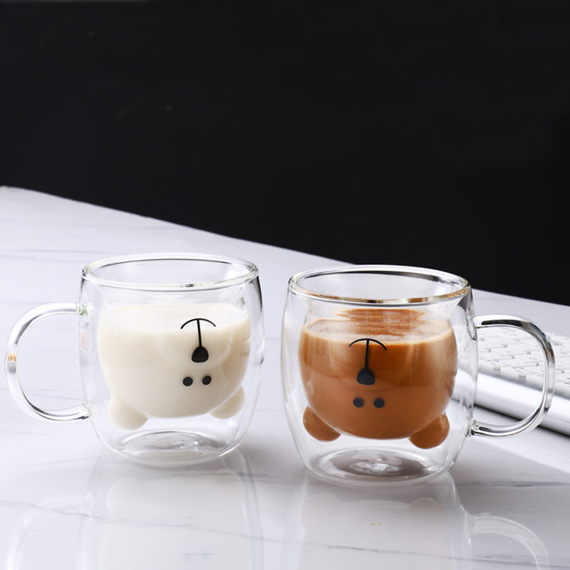 Creative Bear Double Coffee Milk Glass Cute Summer Kids Juicy Cup