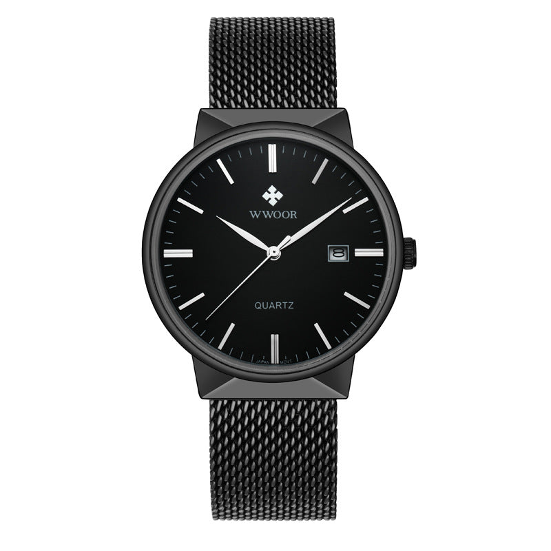 Men's mesh belt quartz watch wholesale ultra-thin waterproof steel