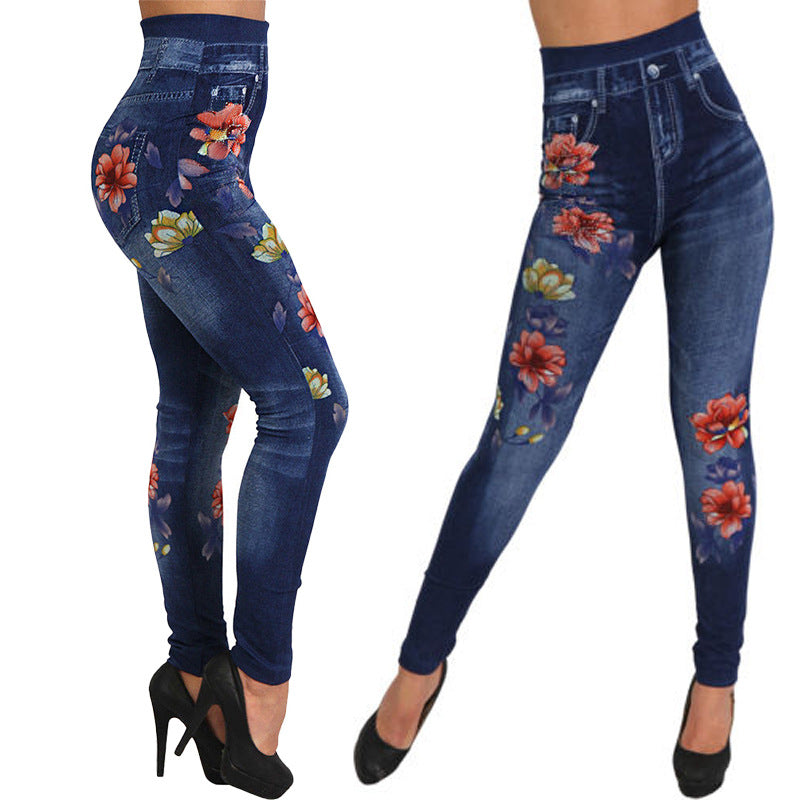 Seamless Cotton Faux Denim Cutout Leggings