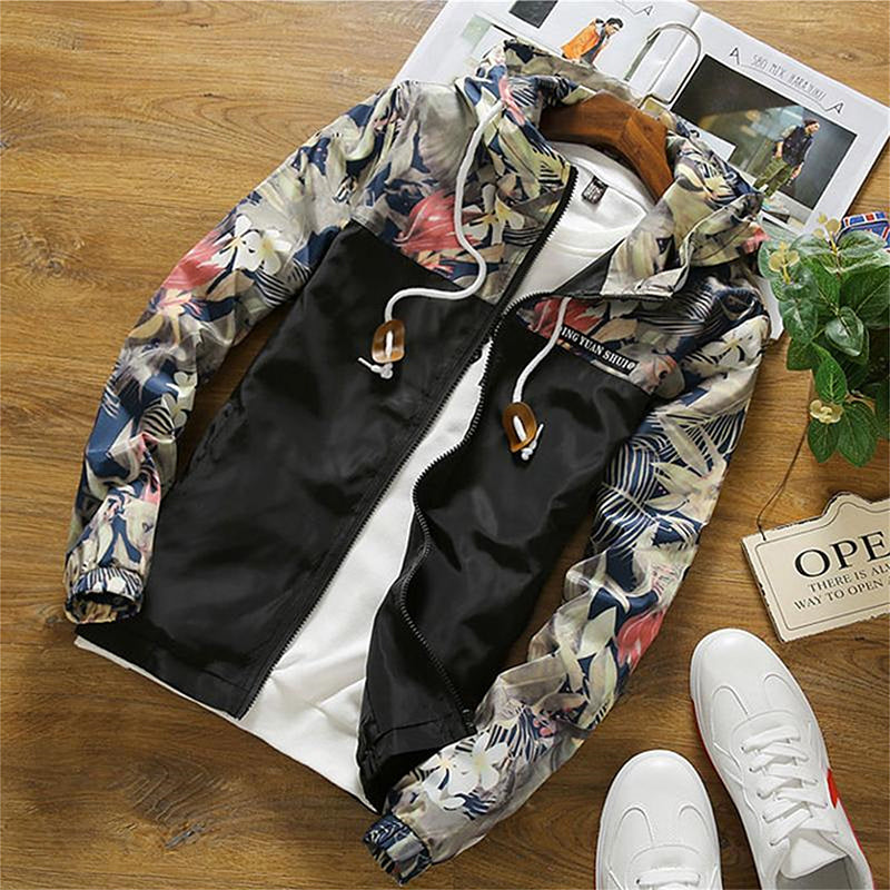 Floral Jacket Men Slim Fit Flowers Pilot Jacket Coat US Size Men Hooded Jackets