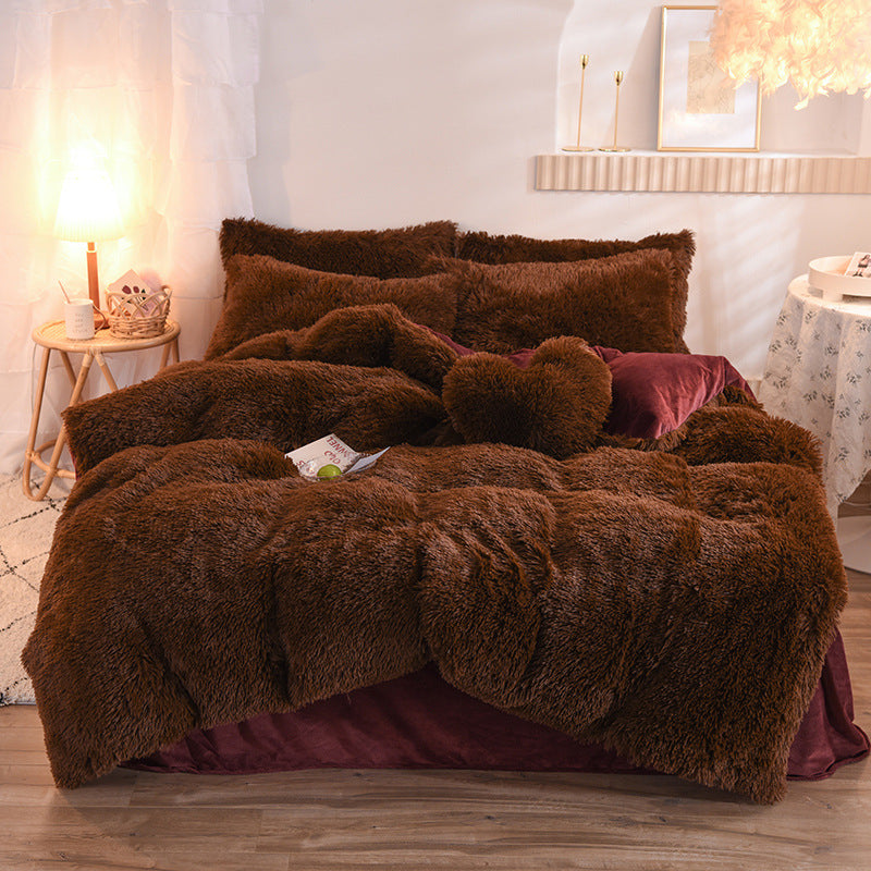 Luxury Thick Fleece Duvet Cover Queen King Winter Warm Bed Quilt Cover Pillowcase Fluffy Plush Shaggy Bedclothes Bedding Set