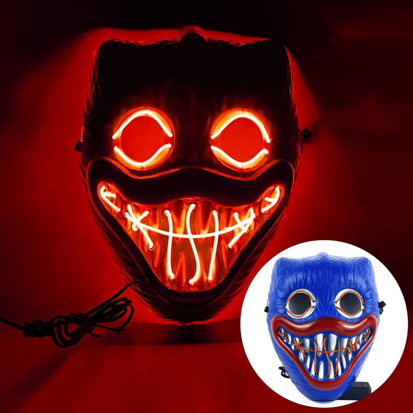 Glowing Poppy Masks Funny Kids Punk Halloween Mask Party Cosplay Light Up Huggy Wuggy LED Poppy Mask For Men Women Children