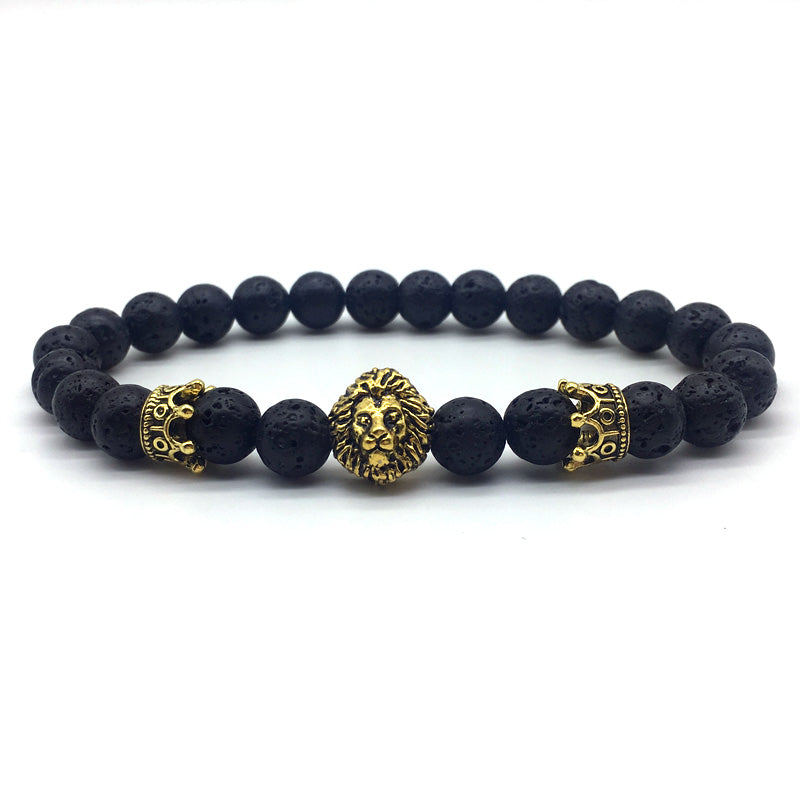 2022 New Trendy Lion Head Bracelet Men Handmade Temperament Lava Stone Bead Bracelet For Men Jewelry Gift