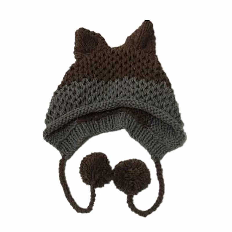 BomHCS Cute Fox Ears Beanie Winter Warm Handmade Knit Hat