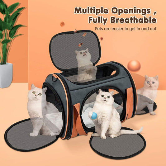 Cat Carrier Dog Arrier With Big Space TSA Airline Approved With Ventilation 5 Mesh Windows 4 Open Doors For Small Medium Cats Dogs Puppies