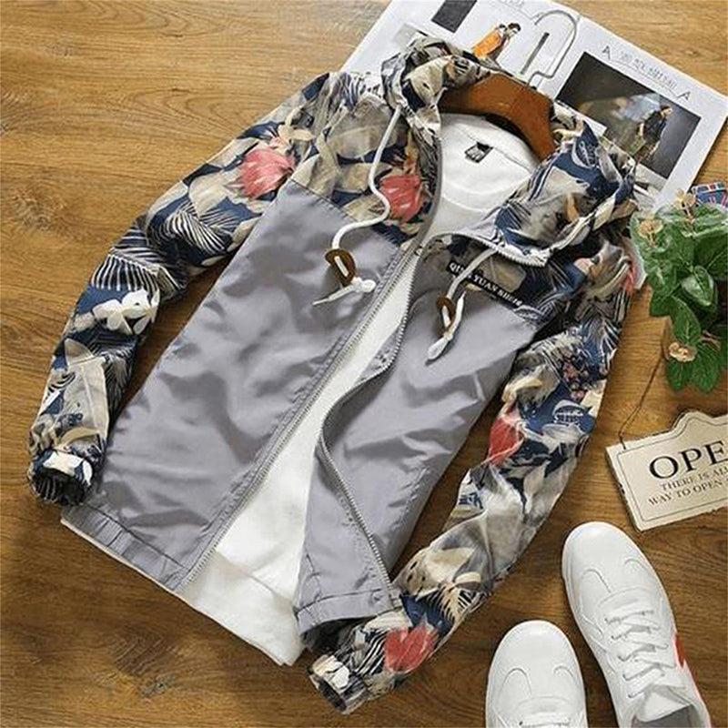 Floral Jacket Men Slim Fit Flowers Pilot Jacket Coat US Size Men Hooded Jackets