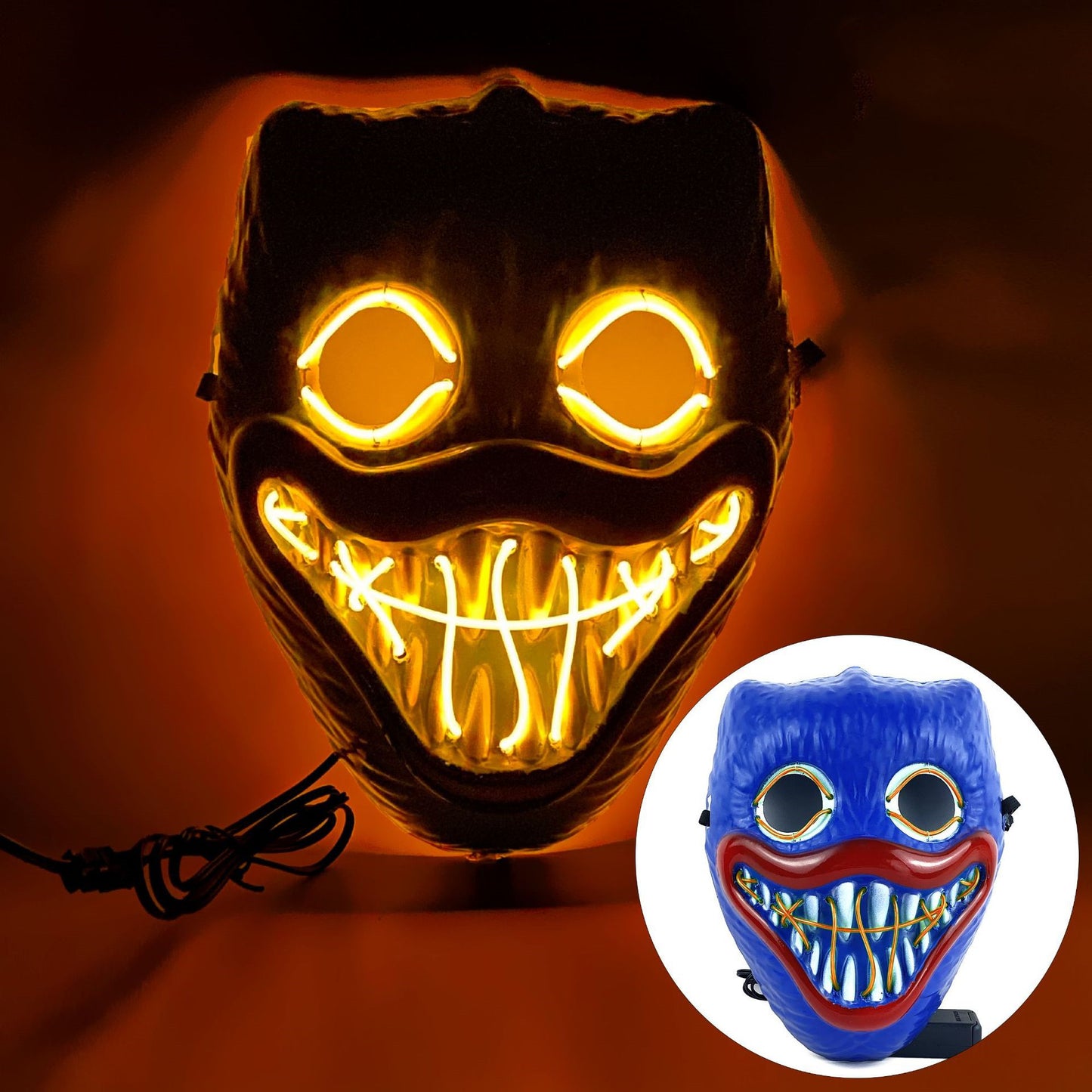 Glowing Poppy Masks Funny Kids Punk Halloween Mask Party Cosplay Light Up Huggy Wuggy LED Poppy Mask For Men Women Children