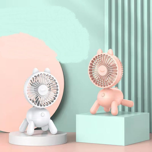 Mini Desktop Electric Fan For Summer Office Home Air Conditioning Mute USB Rechargeable Cartoon Shaking Head Fan Desk Fan