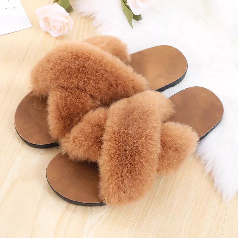 Cross hair slippers women flat bottom